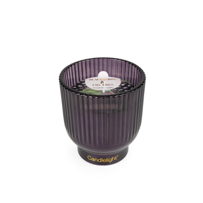 Candlelight Home 10CM MEDIUM RIDGED FOOTED GLASS CANDLE BLACKBERRY & FIG TREE - 5% BLACKBERRY & FIG TREE SCENT