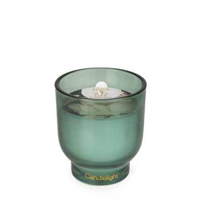 Candlelight Home 10CM MEDIUM RIDGED FOOTED GLASS CANDLE LOTUS & WILD LILY - 5% LOTUS & WILD LILY SCENT