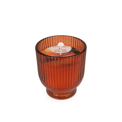 Candlelight Home 10CM MEDIUM RIDGED FOOTED GLASS CANDLE MANDARIN & ORANGE BLOSSOM - 5% MANDARIN & ORANGEBLOSSOM SCENT