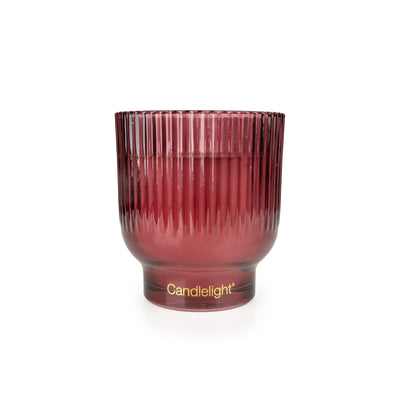 Candlelight Home 10CM MEDIUM RIDGED FOOTED GLASS CANDLE WILD STRAWBERRY & RHUBARB - 5%  WILD STRAWBERRY & RHUBARB SCENT