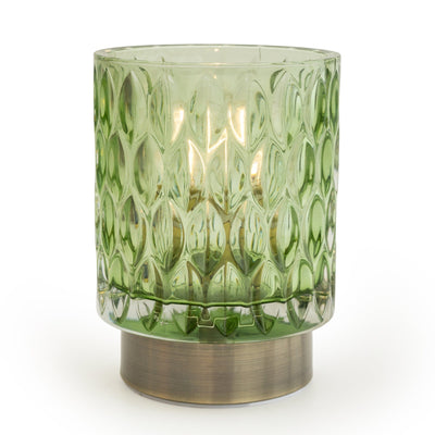 Candlelight Home 15CM EMBOSSED GLASS LED LIGHT - GREEN