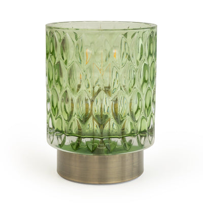 Candlelight Home 15CM EMBOSSED GLASS LED LIGHT - GREEN