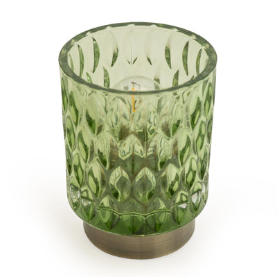 Candlelight Home 15CM EMBOSSED GLASS LED LIGHT - GREEN