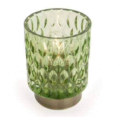 Candlelight Home 15CM EMBOSSED GLASS LED LIGHT - GREEN