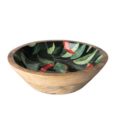 Candlelight Home LARGE MANGO WOOD BOWL WITH ENAMEL PRINT