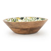 Candlelight Home LARGE MANGO WOOD BOWL WITH ENAMEL PRINT OLIVES