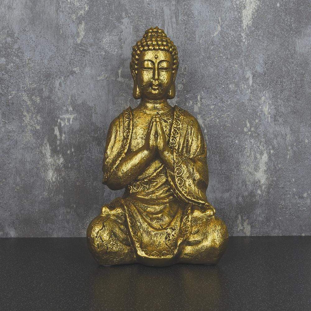 Praying Buddha Antique Ornament Home 31cm Candlelight 2PK Gold 