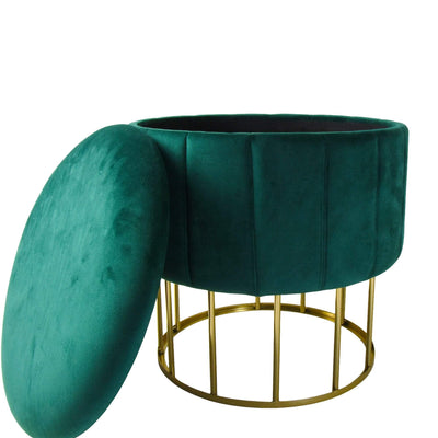 Candlelight Home Round Metal Storage Ottoman in Emerald Green 1PK